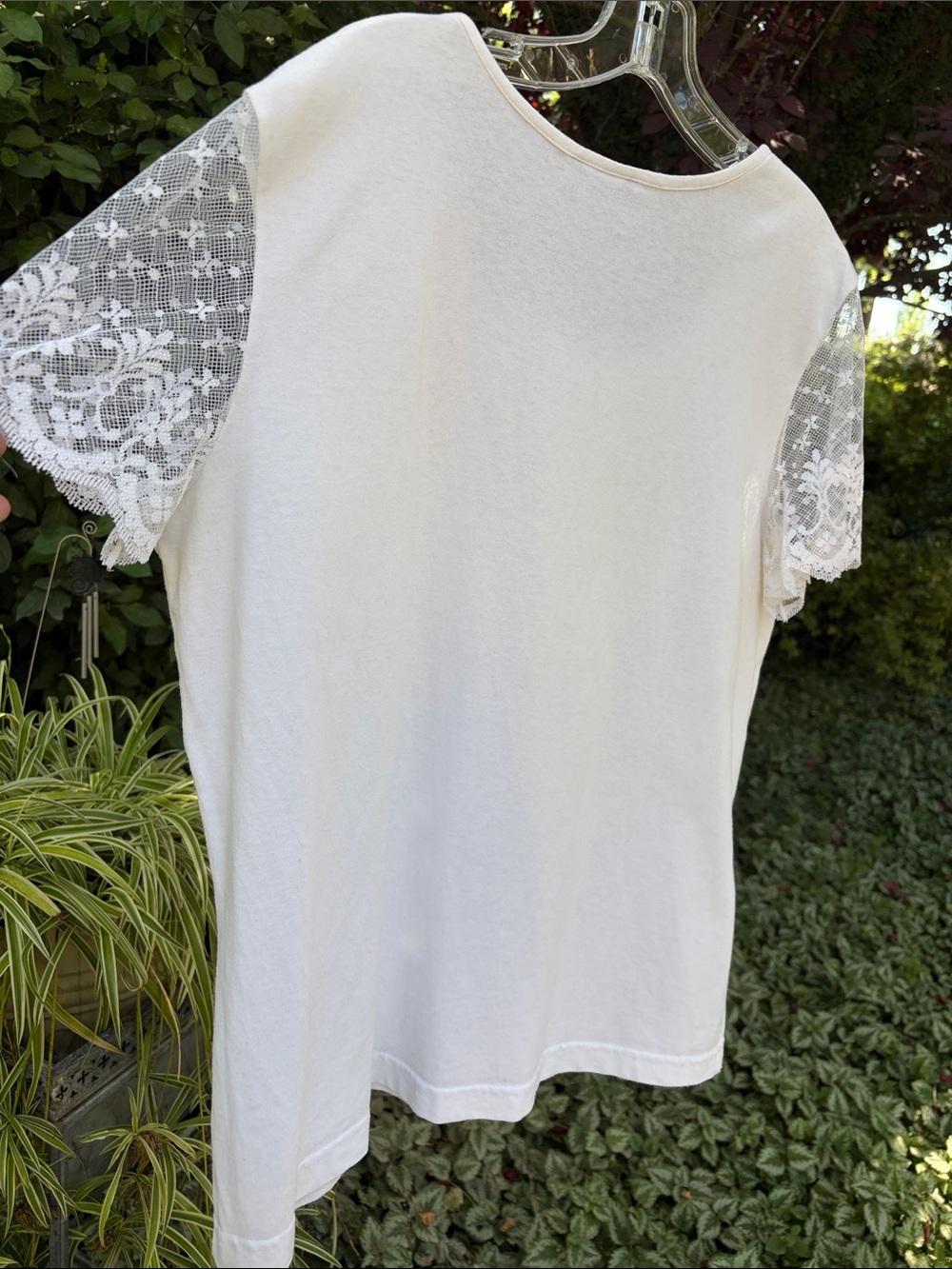White Lace Sleeve Scoop Neck Top